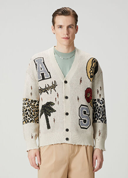 Foxx Cream Jacquard Knit Cardigan