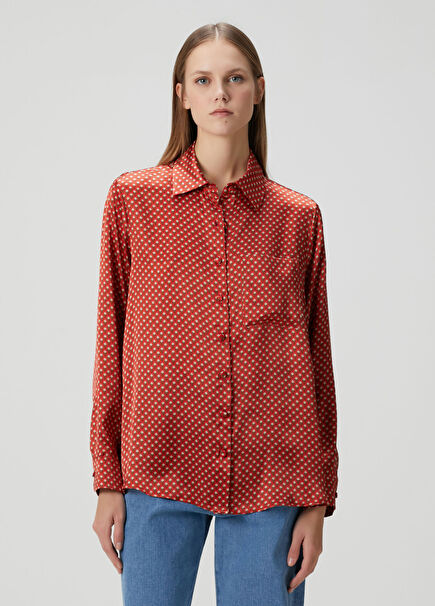 Parisa Kırmızı Çiçekli İpek Gömlek
