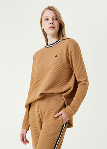 Camel Bisiklet Yaka Şeritli Sweatshirt