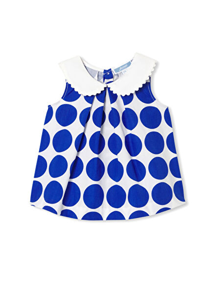 Beyaz Mavi Puantiyeli  Kolsuz Kız Bebek Bluz