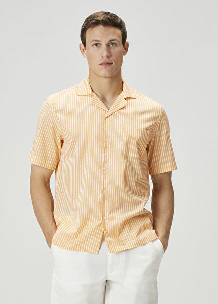 Camicia Orange White Striped Short Sleeve Shirt