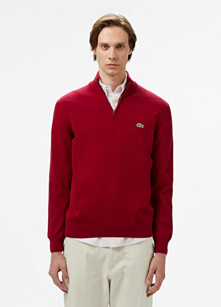 Bordo Yarım Fermuarlı Regular Fit Erkek Kazak