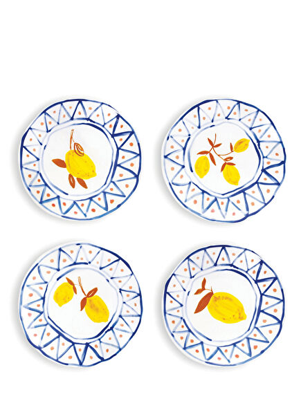 Limon Desenli Porselen 4'lü Tabak Seti
