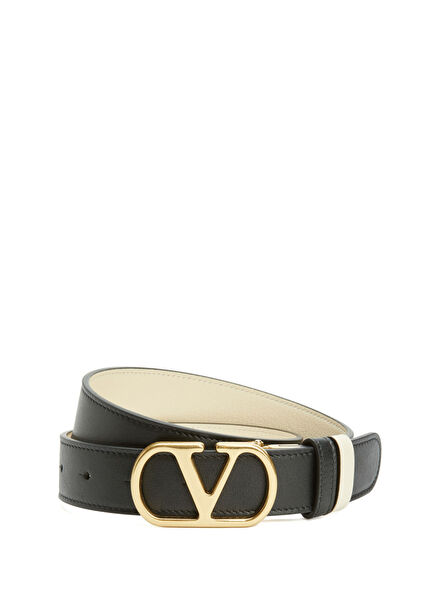 VLogo Signature Black Cream Women's Leather Belt