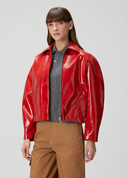 Oversized Kırmızı Vinil Ceket