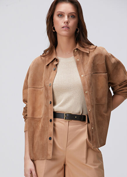Camel Suede Leather Shirt