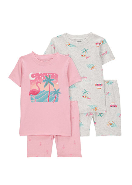 Renkli Kız Çocuk 4'lü Pijama Set