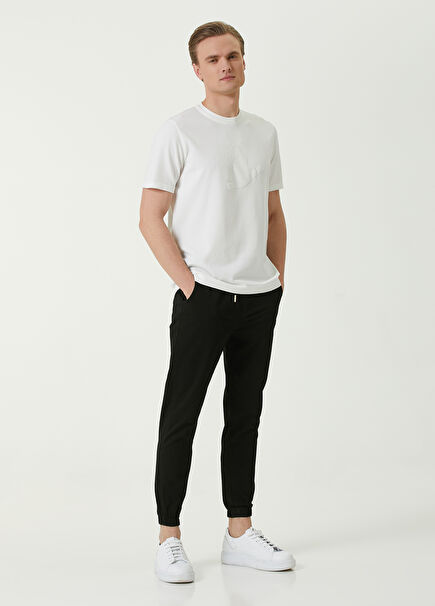 Siyah Beli Bağcıklı Lastikli Jogger Pantolon