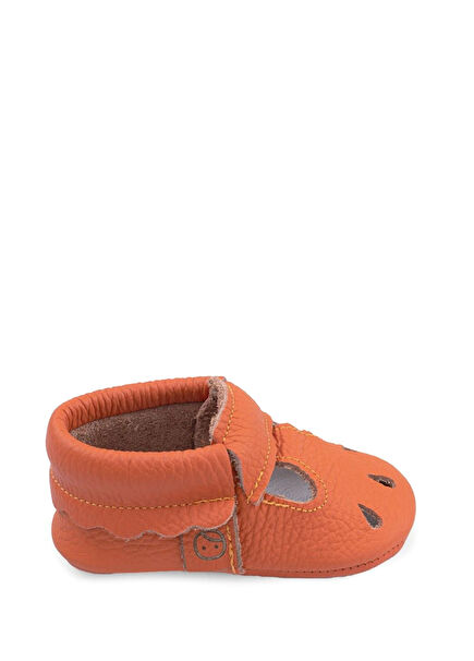 Orange Leather Unisex Baby Ankle Booties