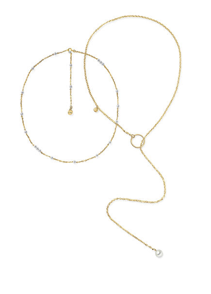 Ethera 18 Ayar Altın Kaplama 925 Ayar Gümüş Kadın Kolye Seti