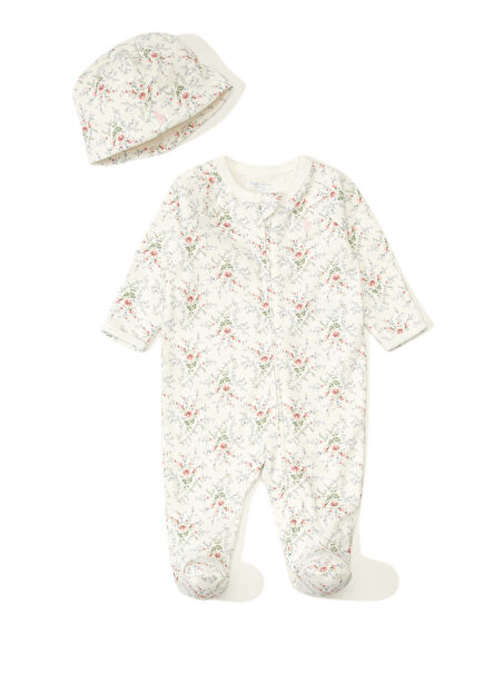 Cream Micro Floral Pattern Baby Girl Set Of 2