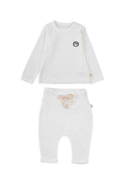 Beyaz Organik Pamuk Kaşkorse Body Pantolon Unisex Bebek 2'li Set