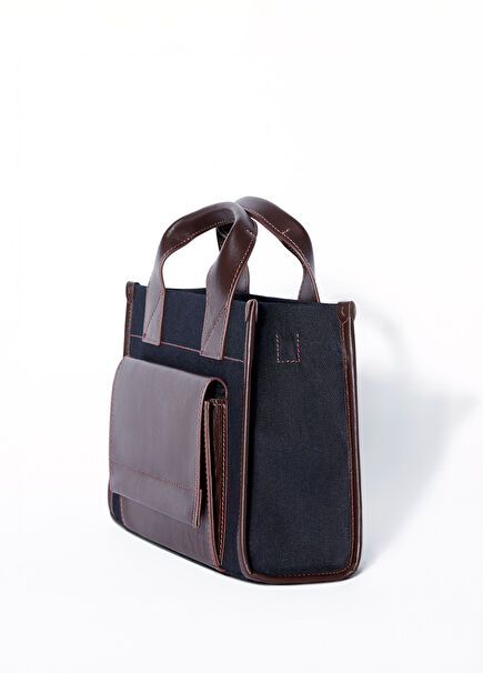 Stitched Pocket Mini Lacivert Kahverengi Kadın Omuz Çantası