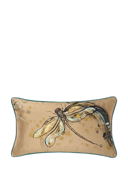 Limited Edition Gold Dragonfly Patterned Silk Cushion 35 x 60 cm