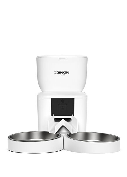 Beyaz Çift Kaseli Akıllı Kedi Mama Kabı 