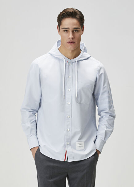 Açık Mavi Kapüşonlu Dış Gömlek