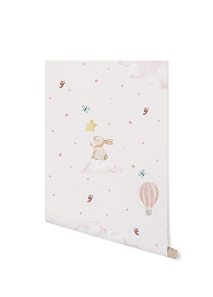 Rabbit Balloon Pink Kız Bebek Duvar Kağıdı 300 x 265 cm