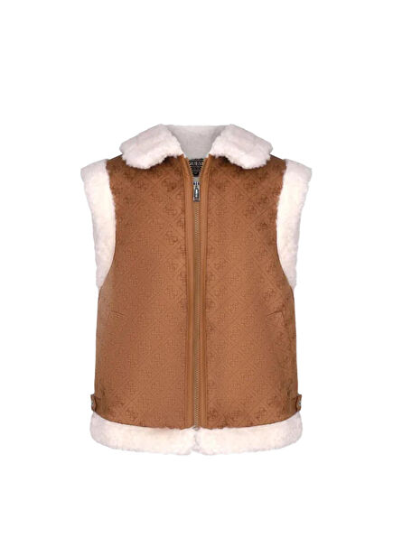 Brown Plush Collar Detailed Girl's Vest
