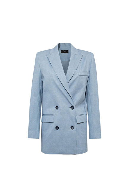 Mavi Kruvaze Kesim Oversize Kadın Blazer Ceket
