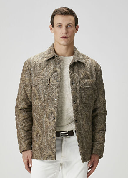 Çok Renkli Gri Etnik Desenli Kapitoneli Dış Gömlek