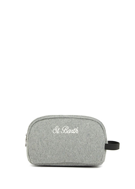 Gri Logo Nakışlı Yün Tıraş Çantası