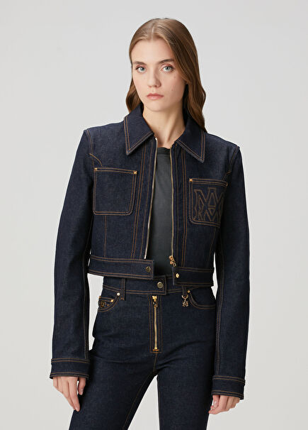 Lacivert Logo Nakışlı Denim Ceket