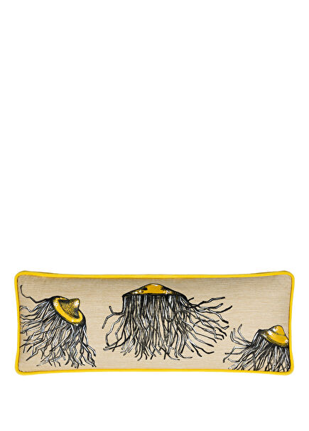Hand-Painted Throw Pillow on Linen with Jellyfish Pattern 25 x 65 cm