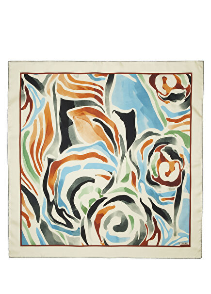 Multicolored Rose Pattern Silk Scarf