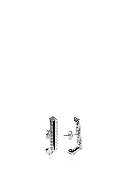 Spine Rhodium Plated Silver Unisex Earrings