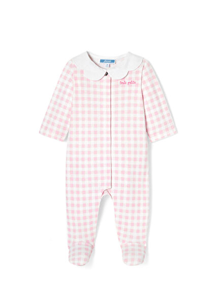 Yenidoğan Pembe Kız Bebek Taraklı Yaka Kareli Tulum