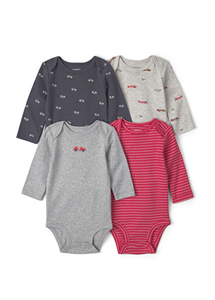 Renkli Uzun Kollu 4'lü Erkek Bebek Body Set