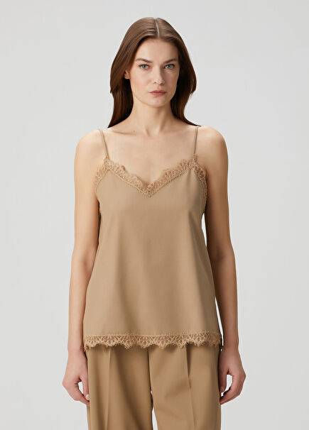 Marigold Bej Dantelli Bluz