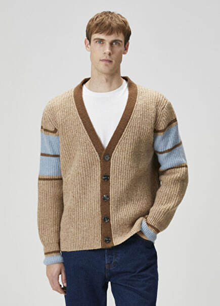 Beige Wool Knit Cardigan