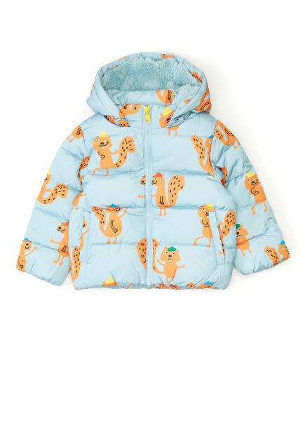 Mavi Kapüşonlu Erkek Bebek Puff Mont