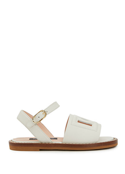 Cream Girls Leather Sandals