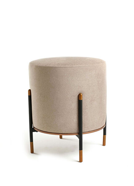 Kirit Bej Rengi Siyah Bakır Metal Ayaklı Puf