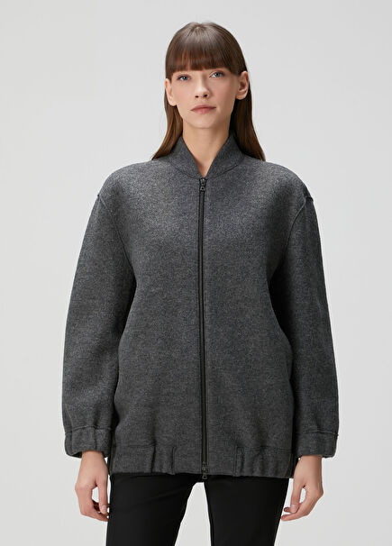 Grey Oversize Bomber Wool Coat