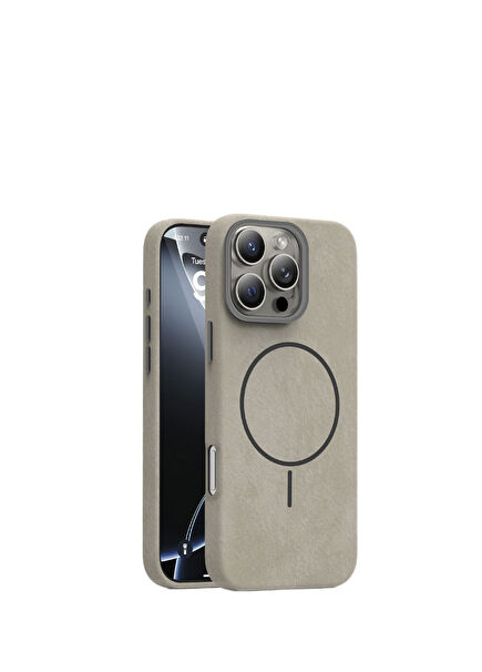 Soft Aura iPhone 16 Pro Magsafe Uyumlu Titanyum Gri Telefon Kılıfı