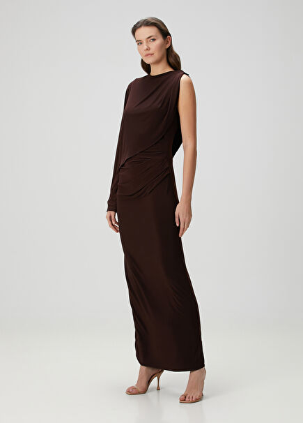 Hope Brown One Shoulder Maxi Jersey Dress