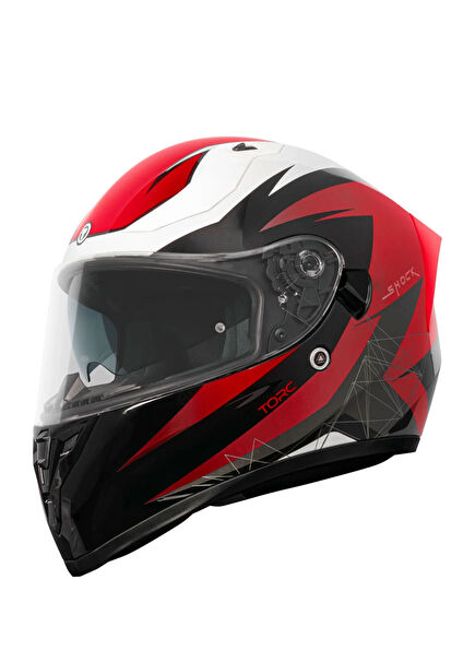 T-15 Shock Siyah Kırmızı Beyaz Unisex Kapalı Motosiklet Kaskı