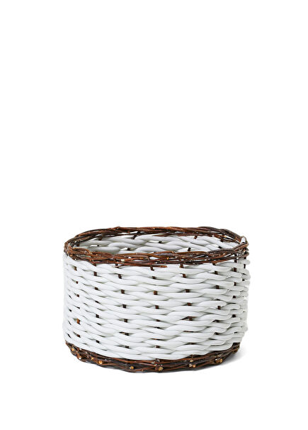 Twig Beyaz Örgü Dokulu Hasır Sepet