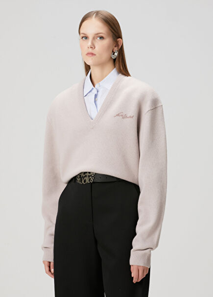 Boxy Fit Gri Yün Kazak