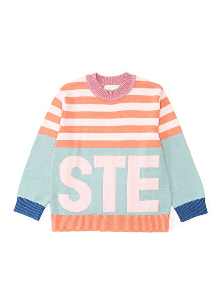 Multicolored Logo Jacquard Girl Sweater