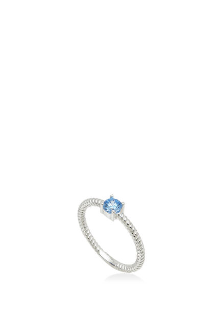 Aquamarine Stone 925 Sterling Shiny Silver Women's Ring