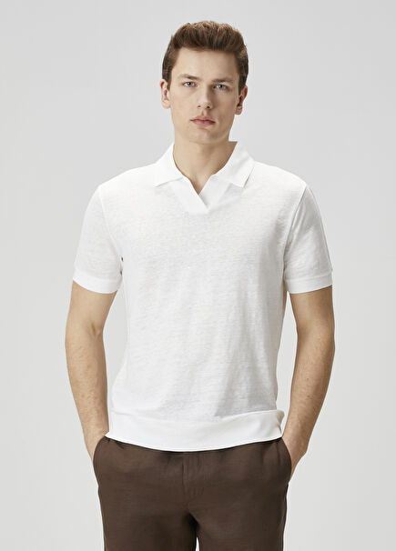 White Polo Neck Linen T-Shirt