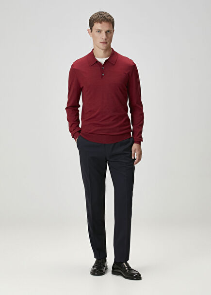 Drop 7 Lacivert Pilesiz Yün Pantolon