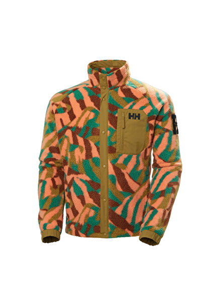 Panorama Baskılı Pıle Snap Turuncu Erkek Polar