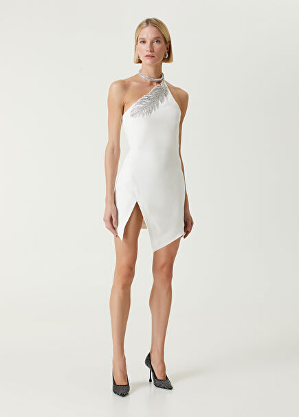White Stone Embroidered Mini Cocktail Dress