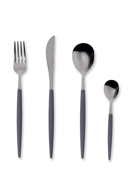 Grey Plain Rotti 24-Piece Fork Spoon Knife Set