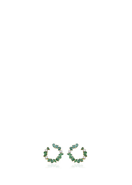 Emerald Detailed 18K Women's Gold Earrings